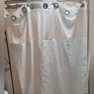 Hookless Damask Striped White Shower Curtain  72x72